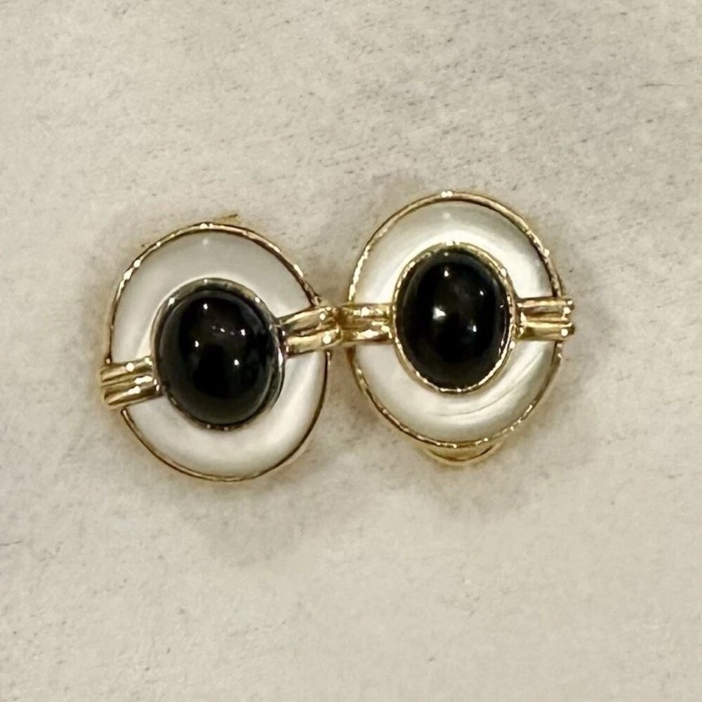 Vintage Kai Yin Lo KYL .925 Mother of Pearl & Hematite Clip Earrings Stamped